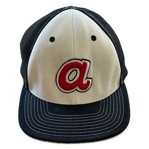 Atlanta Braves Cap Hat Fitted Pacifica Black and White Headwear with Red Accents